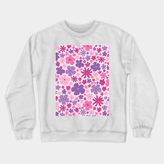 retro pink florals, hot pink, groovy 60s pattern, 70s flowers, pink flowers, girly, for teen girl Crewneck Sweatshirt by blomastudios